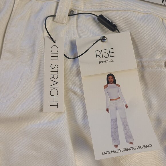 Rise Supply CO Women's 3 Jeans White Lace Mixed Straight Leg - Picture 10 of 10